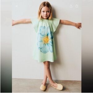Zara kids, light green, Poplin and Linen flower dress, 1½ years (33.9 inches)
